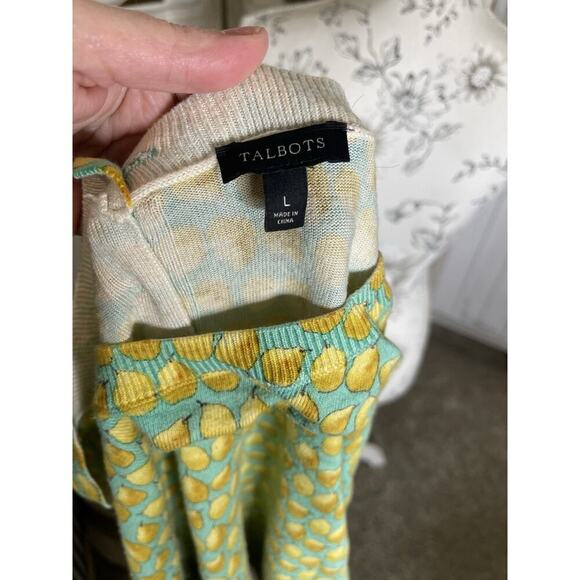 Talbots Sweater Womens Size Green Yellow Pears Whimsy Stretch Career Sz Large - Picture 3 of 6